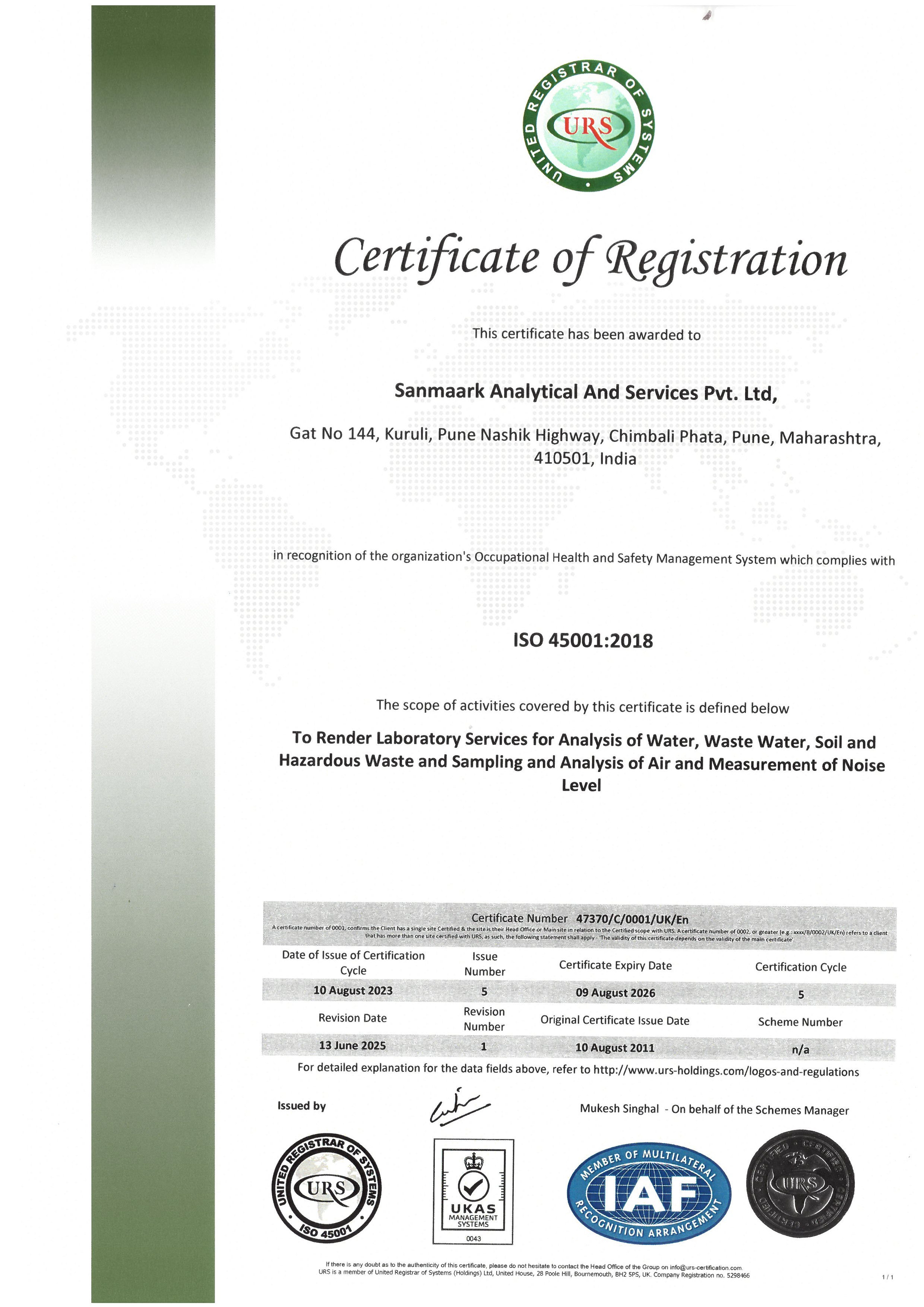 ISO 45001:2018 Certificate
